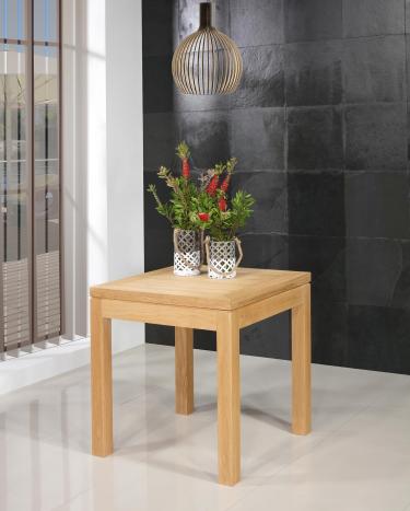 Table de repas 75x75 ralise en Chne massif de style Contemporain, plateau ouvert 150x75