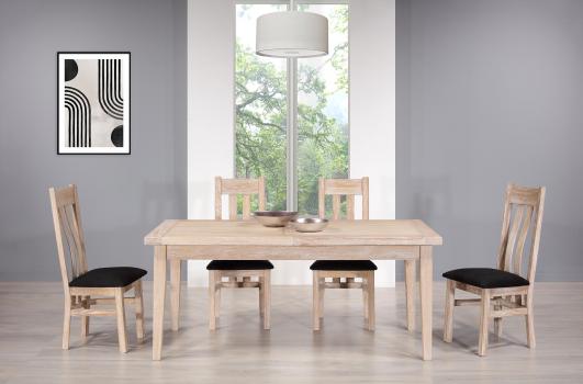 Table de Ferme Rectangulaire Franois ralise en Chne massif  180*100 + 2 allonges de 45 cm Finition Chne Bross Blanchi  