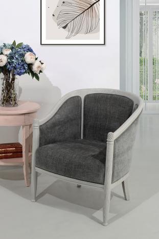 Fauteuil Cabriolet Paul ralis en Chne Massif de style Louis Philippe Finition Chne Bross Gris Perle Patin 