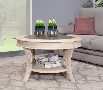 Table basse ronde Gal ralise en Chne Massif de style Louis Philippe Cramique Incruste  SEULEMENT 1 DISPONIBLE