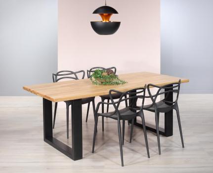 Table rectangulaire Yvan ralise en Chne massif 200x95 Plateau Fixe Plateau chne Naturel Pitement chne bross Noir