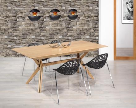 Table de repas rectangulaire 200X100 ralise en Chne Ligne Contemporaine avec 2 allonges incorpores de 45 cm