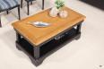 Table basse Eliot ralise en Chne de style Louis Philippe 1 tiroir de chaque cot Finition Chne Bross Noir Us pour le corps - Plateau et Intrieur chne dor, SEULEMENT DISPONIBLE