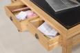 Bureau 3 tiroirs Simon ralis en Chne de style Directoire Surface d'criture recouverte d'une moleskine noir, sabots laiton aux 4 pieds SEULEMENT 1 DISPONIBLE