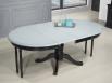Table ronde pied central ralise en Chne Massif de style Louis Philippe DIAMETRE 120  Finition Charbon patine antiquaire et gris bleut