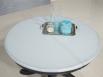 Table ronde pied central ralise en Chne Massif de style Louis Philippe DIAMETRE 120  Finition Charbon patine antiquaire et gris bleut