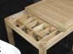 Table de repas 90x90 ralise en Chne massif de style Contemporain, plateau ouvert 180x90 Finition Bross Blanchi