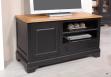 Meuble TV 16/9me  ralis en Chne Massif de style Louis Philippe Finition Chne dor pour le plateau, Noir pour le corps