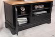 Meuble TV 16/9me  ralis en Chne Massif de style Louis Philippe Finition Chne dor pour le plateau, Noir pour le corps
