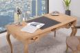 Bureau Ministre ralis en Chne de Style Louis XV Finition Chne bross Naturel Patin, moleskine noir au milieu