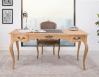 Bureau Ministre ralis en Chne de Style Louis XV Finition Chne bross Naturel Patin, moleskine noir au milieu